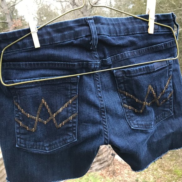 Upcycled 7 For All Mankind Fringy Painted Cutoffs, Wild Free, Size 28 Waist - Picture 9 of 10